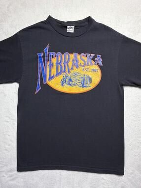 Vintage 90s Nebraska Est 1867 Graphic T-Shirt Black Size Large